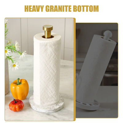 Koville Natural Stone Paper Towel Holder with Gold Metal Rod, 5.9 in Base in natural stone