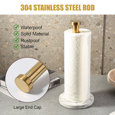 Koville Natural Stone Paper Towel Holder with Gold Metal Rod, 5.9 in Base in natural stone
