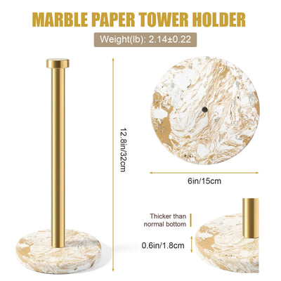 Koville Natural Stone Paper Towel Holder with Gold Metal Rod, 5.9 in Base in natural stone