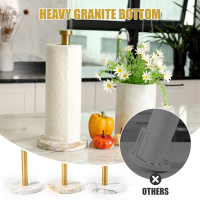Koville Natural Stone Paper Towel Holder with Gold Metal Rod, 5.9 in Base in natural stone