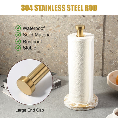 Koville Natural Stone Paper Towel Holder with Gold Metal Rod, 5.9 in Base in natural stone