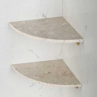 Koville Engineered Marble corner shelf in Perlato appia for a bathroom corner