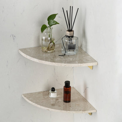 Koville Engineered Marble corner shelf in Perlato appia for a bathroom corner