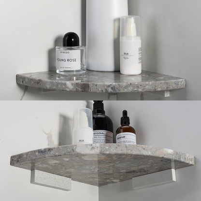 Koville Engineered Marble corner shelf in Fior di Pesco Quarella for a bathroom corner
