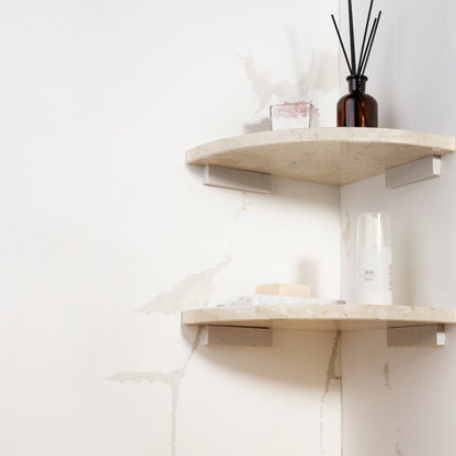 Koville Engineered Marble corner shelf in Perlato appia for a bathroom corner