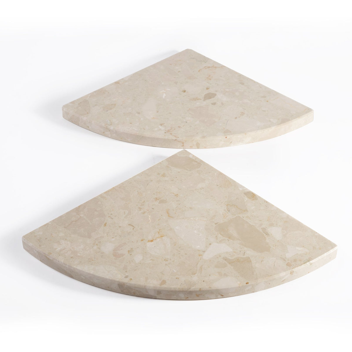 Koville Engineered Marble corner shelf in Perlato appia for a bathroom corner