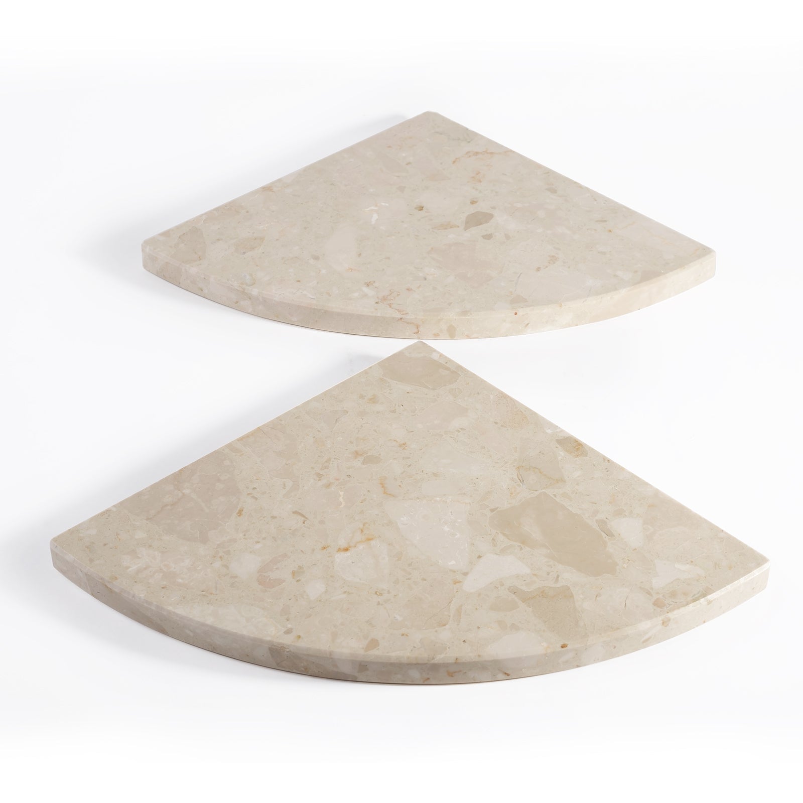 Koville Engineered Marble corner shelf in Perlato appia for a bathroom corner