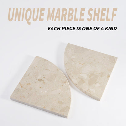 Koville Engineered Marble corner shelf in Perlato appia for a bathroom corner