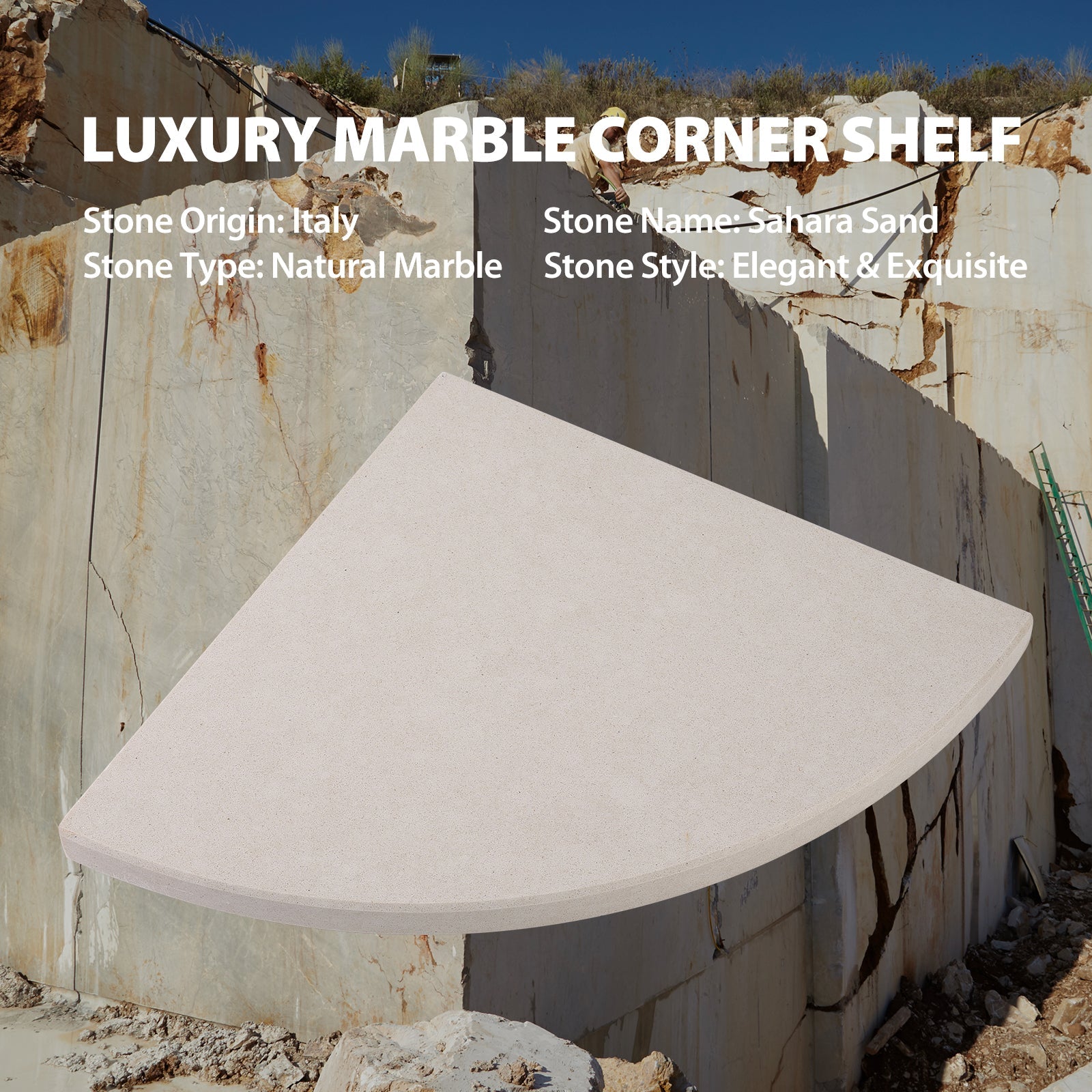 Koville Engineered Marble corner shelf in Sahara Sand for a bathroom corner