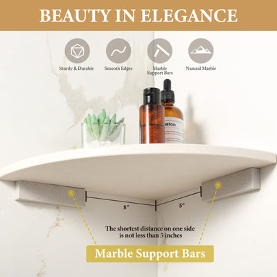 Koville Engineered Marble corner shelf in Sahara Sand for a bathroom corner