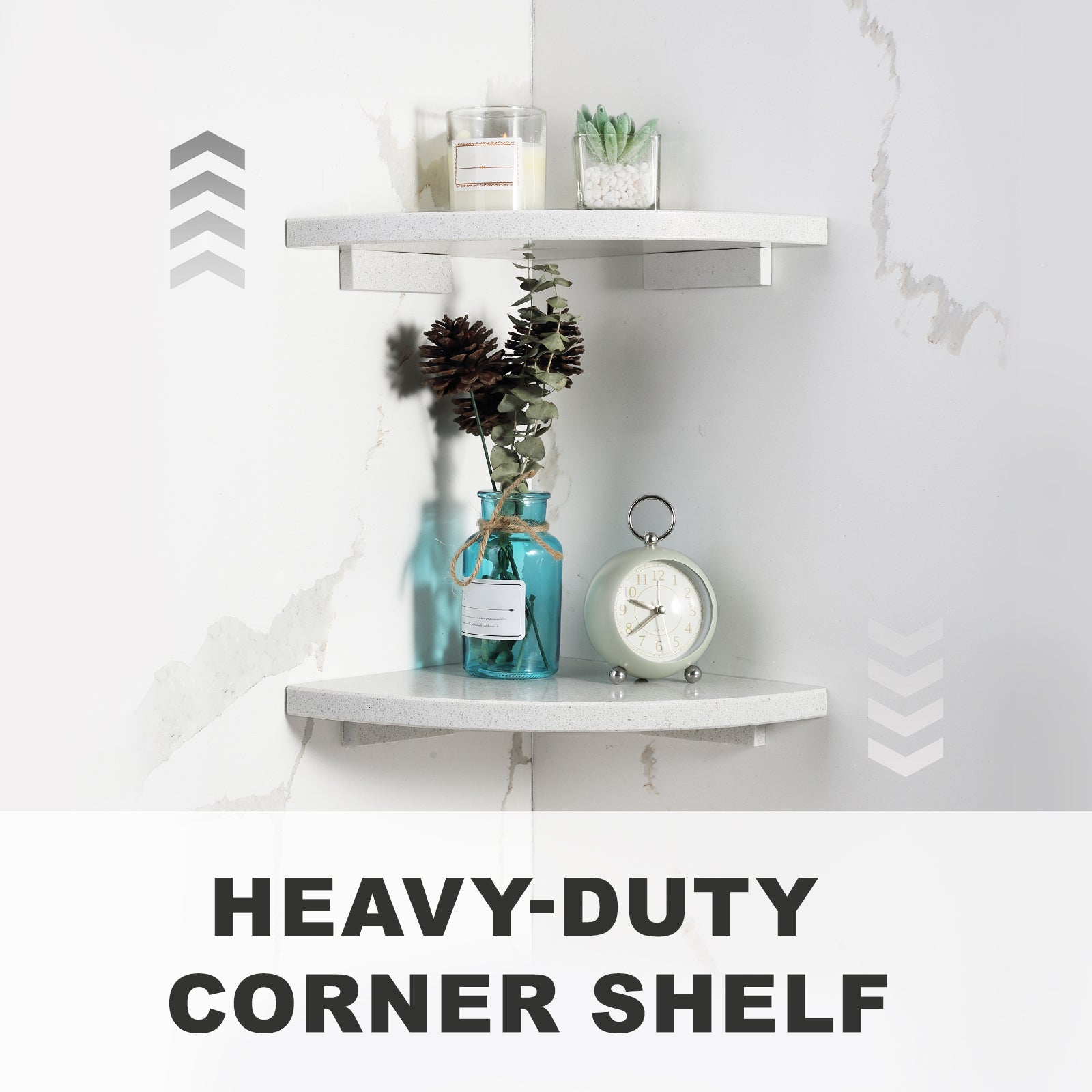 Koville Engineered Marble corner shelf in White Cliff for a bathroom corner