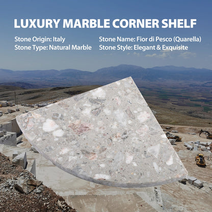Koville Engineered Marble corner shelf in Fior di Pesco Quarella for a bathroom corner