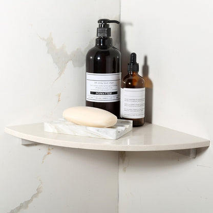 Koville Engineered Marble corner shelf in Rigel for a bathroom corner