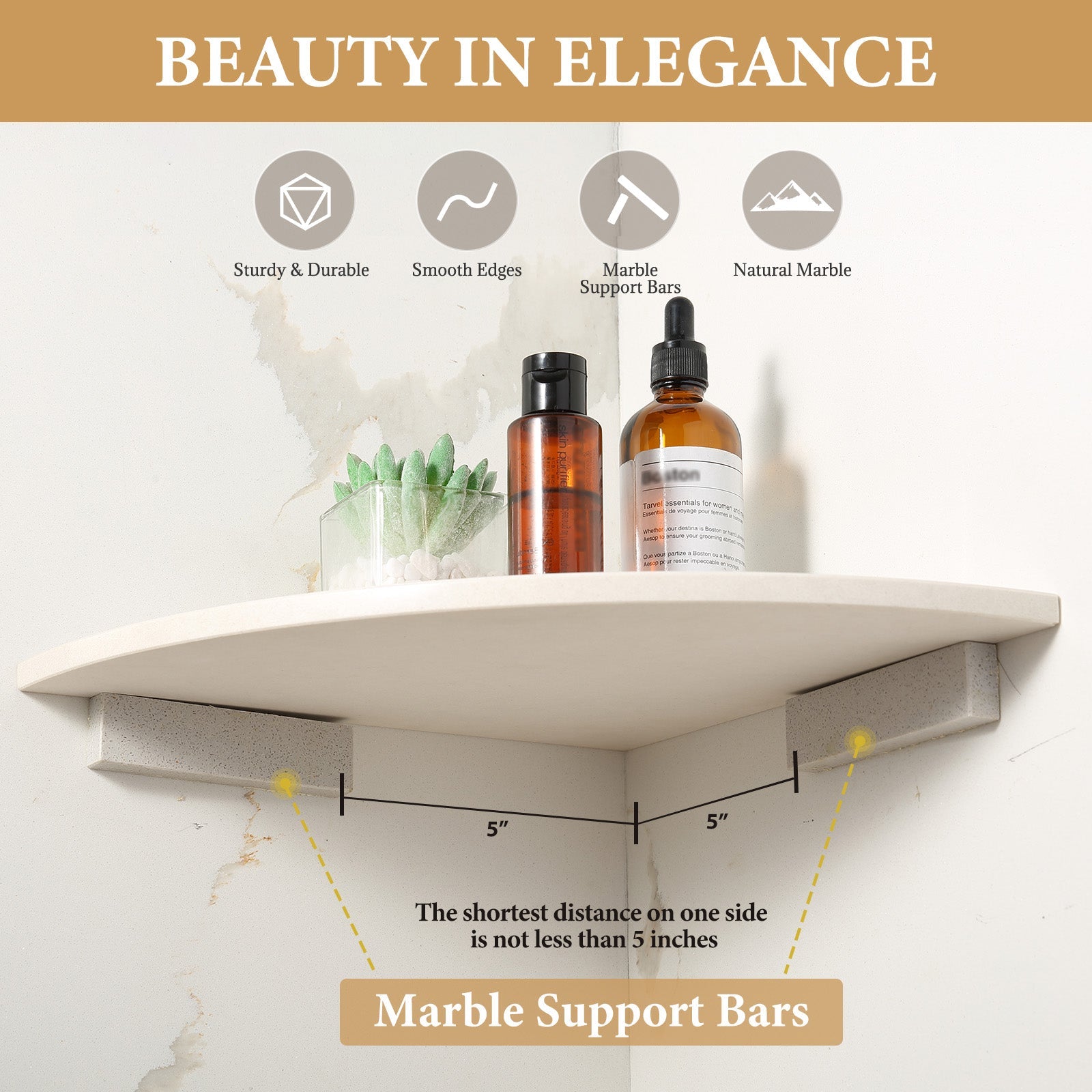 Koville Engineered Marble corner shelf in Rigel for a bathroom corner