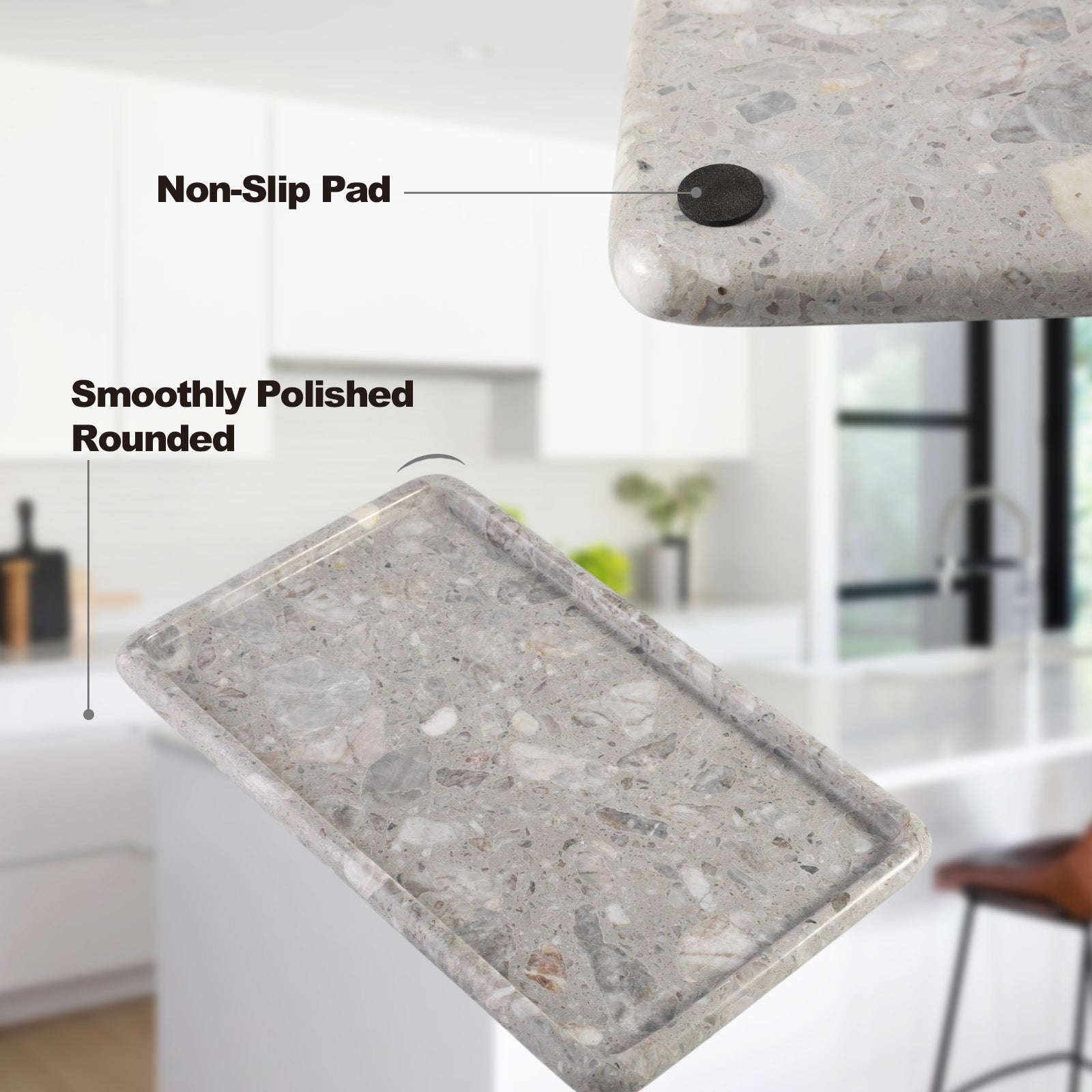 Koville Natural Stone One-Piece Square Trays in Fior di Pesco Quarella, product view 5