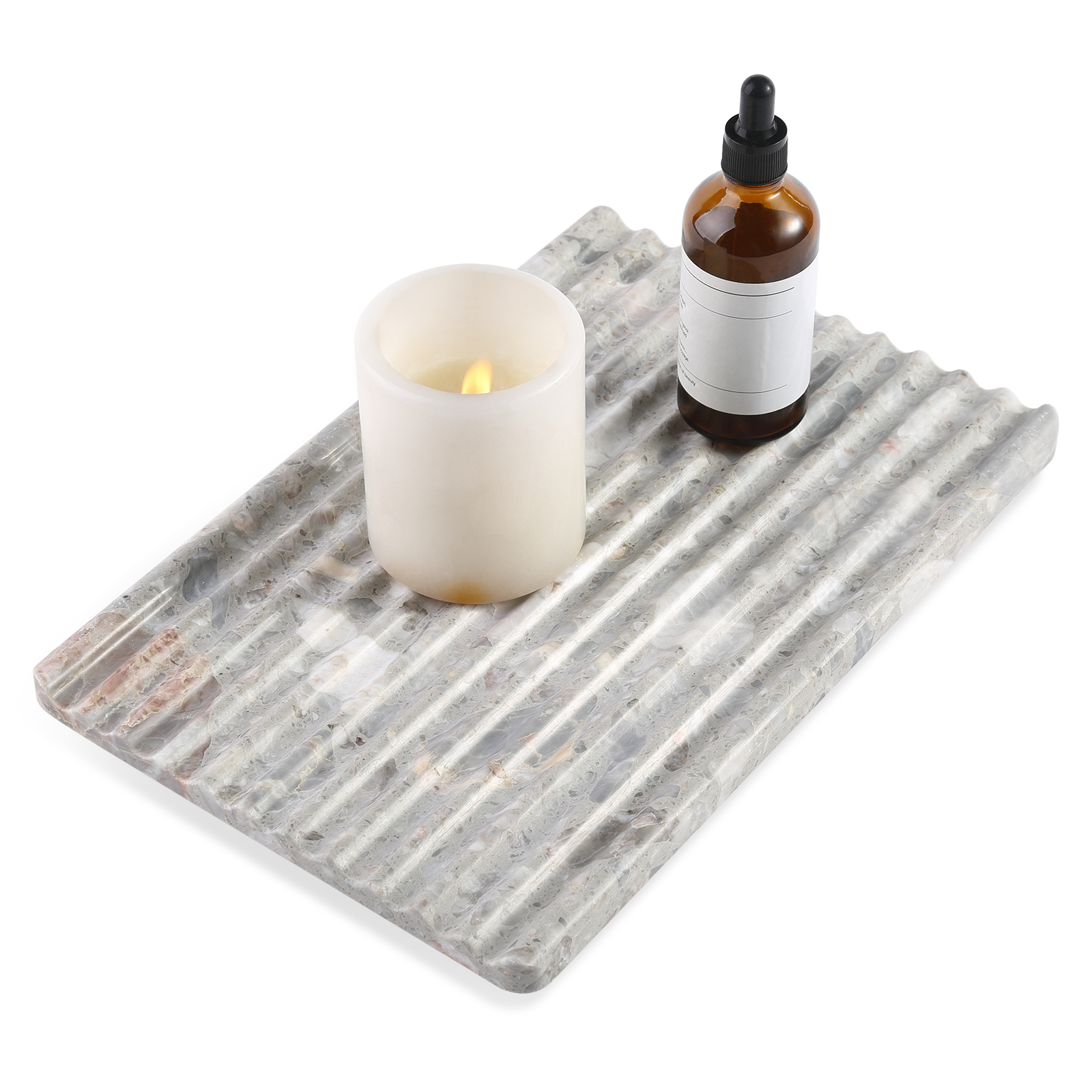 Koville Natural Stone Wavy Square Decorative Tray for Tabletop Styling in Fior Di Pesco - decorative form