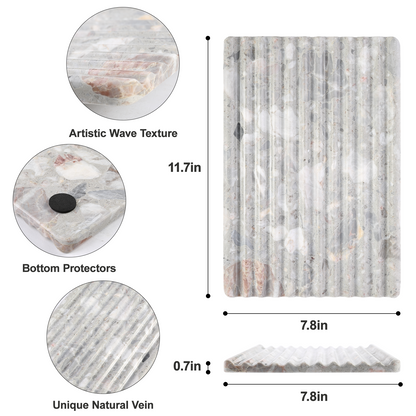 Koville Natural Stone Wavy Square Decorative Tray for Tabletop Styling in Fior Di Pesco - stone surface detail