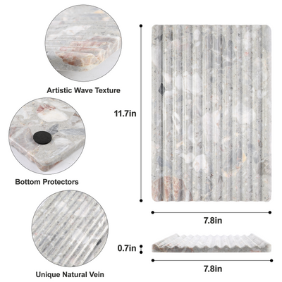 Koville natural marble wavy square decorative tray - stone surface detail