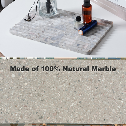 Koville Natural Stone Wavy Square Decorative Tray for Tabletop Styling in Fior Di Pesco - natural stone finish