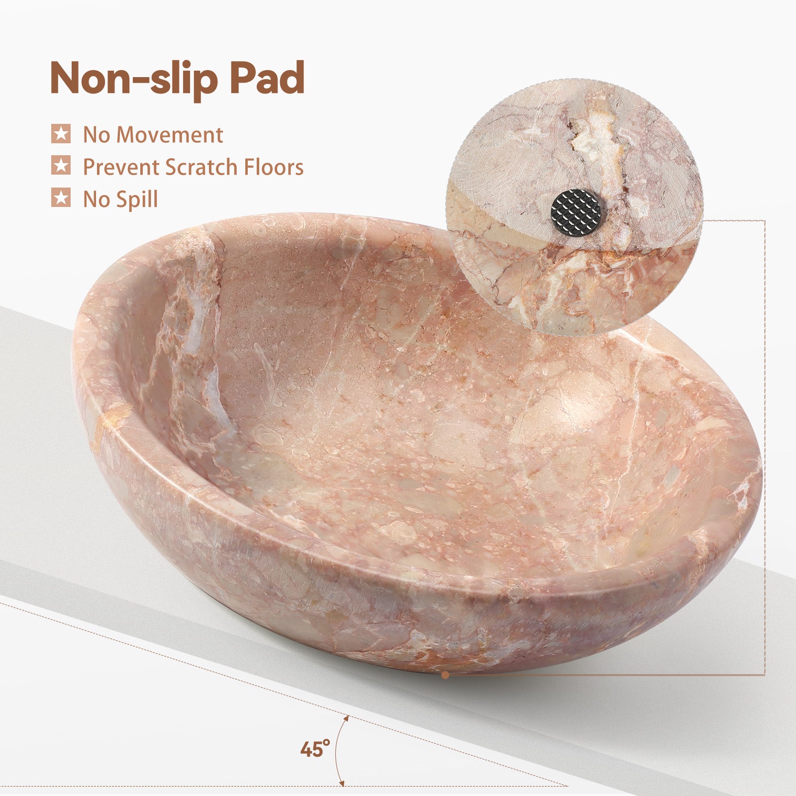 Koville natural stone pet bowl in Perlino Rosato
