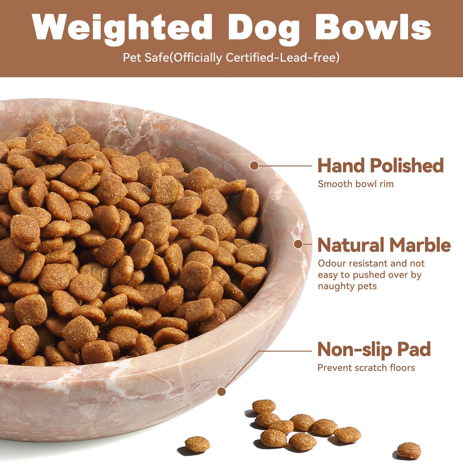 Koville natural stone pet bowl in Perlino Rosato