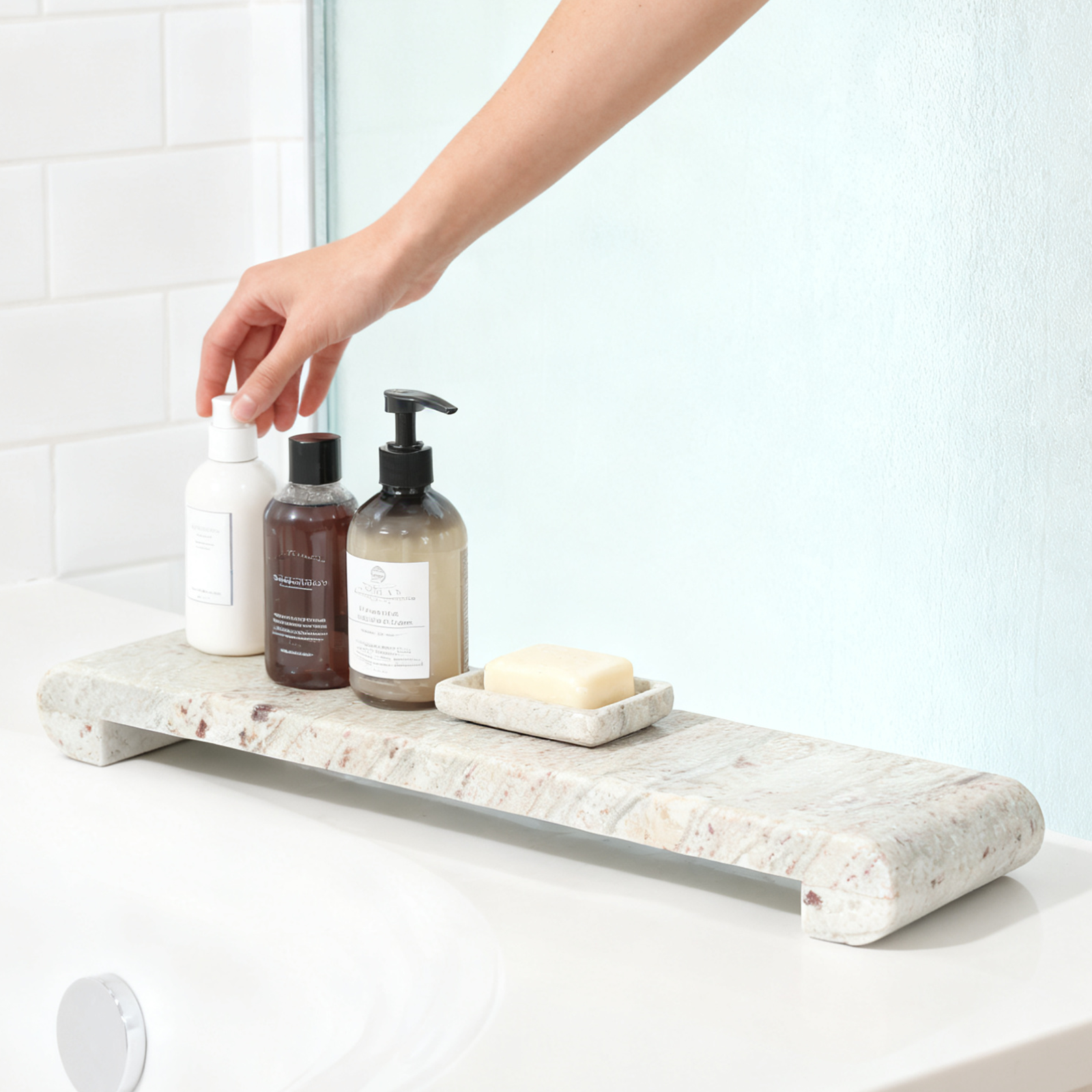 Koville chess piece display stand in three sizes in River White natural stone