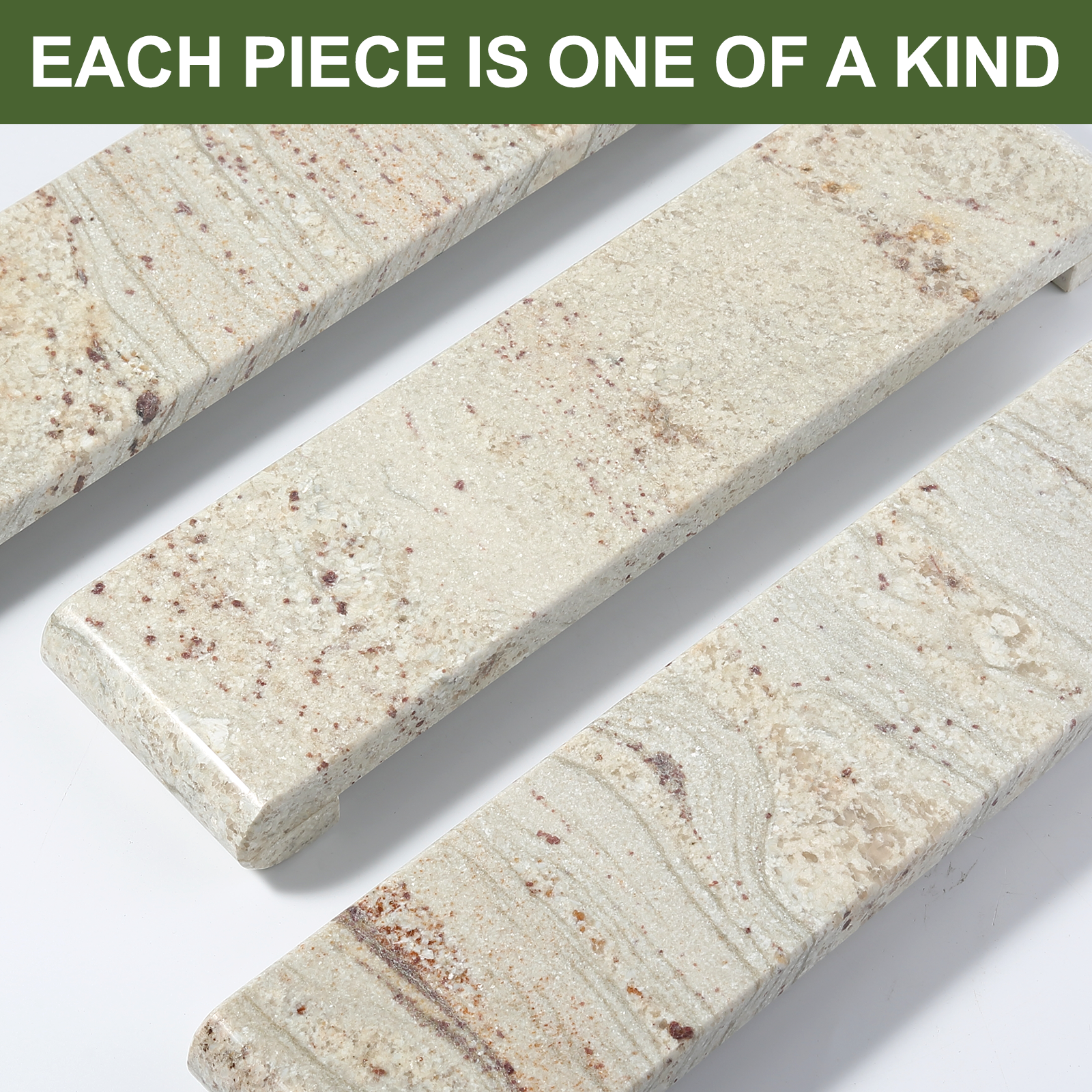 Koville chess piece display stand in three sizes in River White natural stone