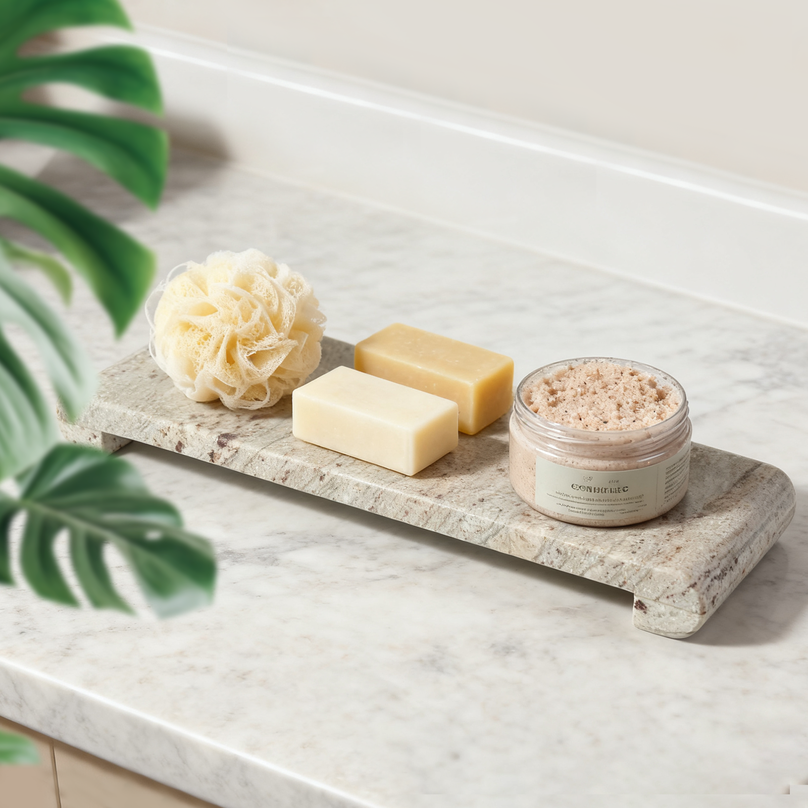 Koville chess piece display stand in three sizes in River White natural stone