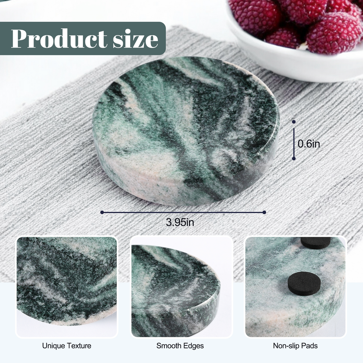 Koville Verde Lapponia granite round jewelry tray, view 2