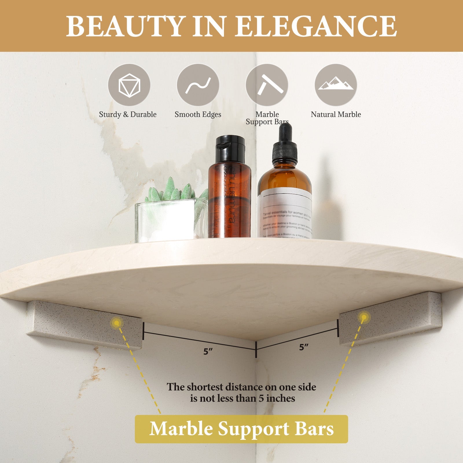 Koville Natural Granite corner shelf in White Rose for a bathroom corner