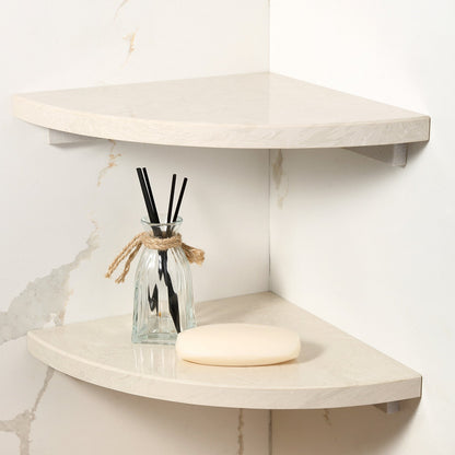 Koville Natural Granite corner shelf in White Rose for a bathroom corner