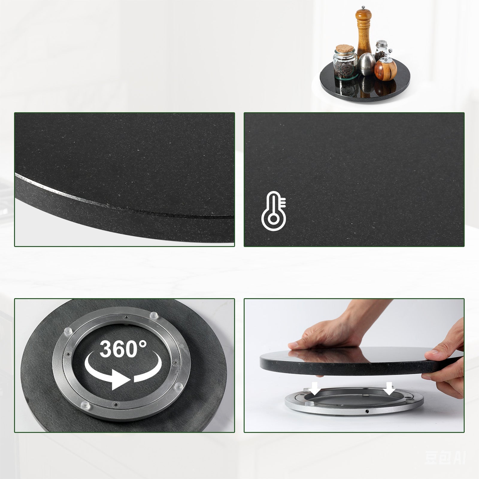 Koville 300 mm lazy susan for table serving in Zimbabwe Black natural stone