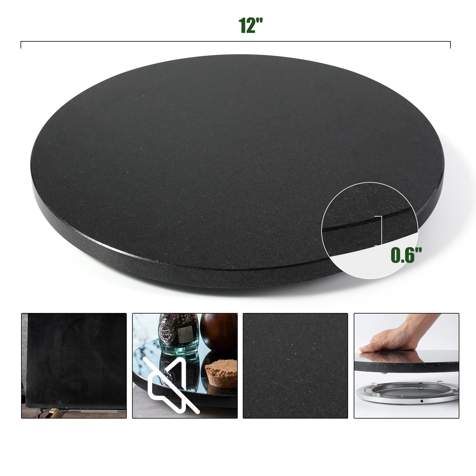 Koville 300 mm lazy susan for table serving in Zimbabwe Black natural stone