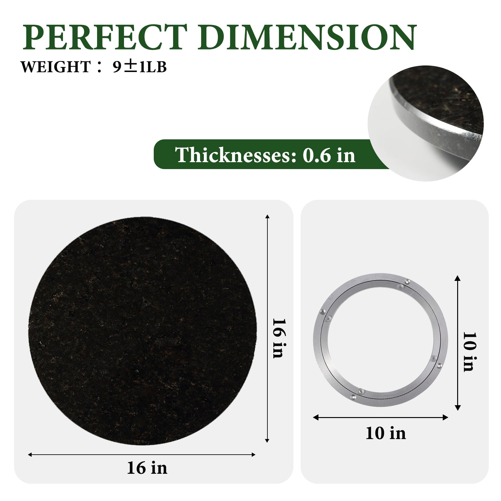 Koville 406 mm lazy susan for table serving in Black Pearl natural stone