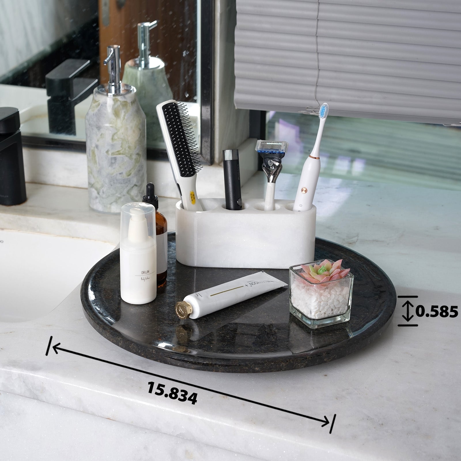 Koville 406 mm lazy susan for table serving in Black Pearl natural stone