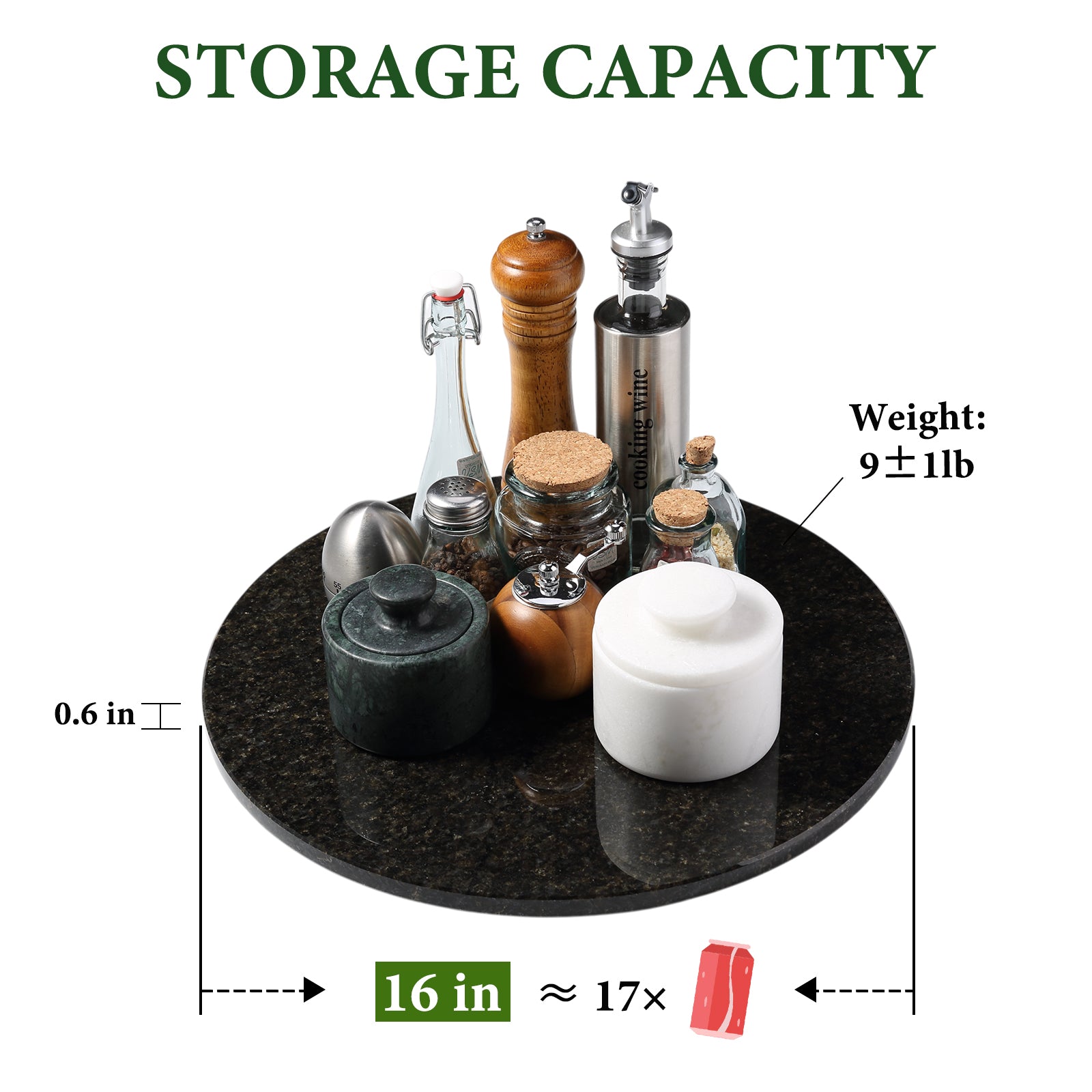 Koville 406 mm lazy susan for table serving in Black Pearl natural stone