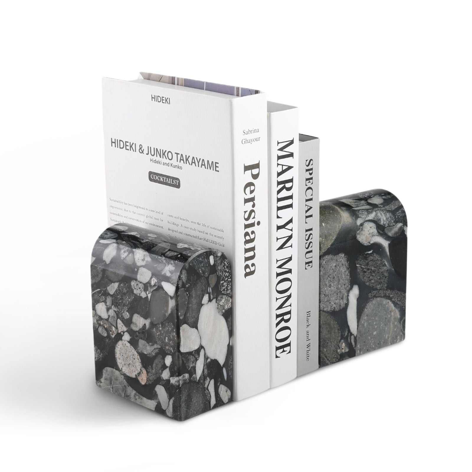 Koville triumphal arch bookend for shelf styling in Black Gold Marinace natural stone