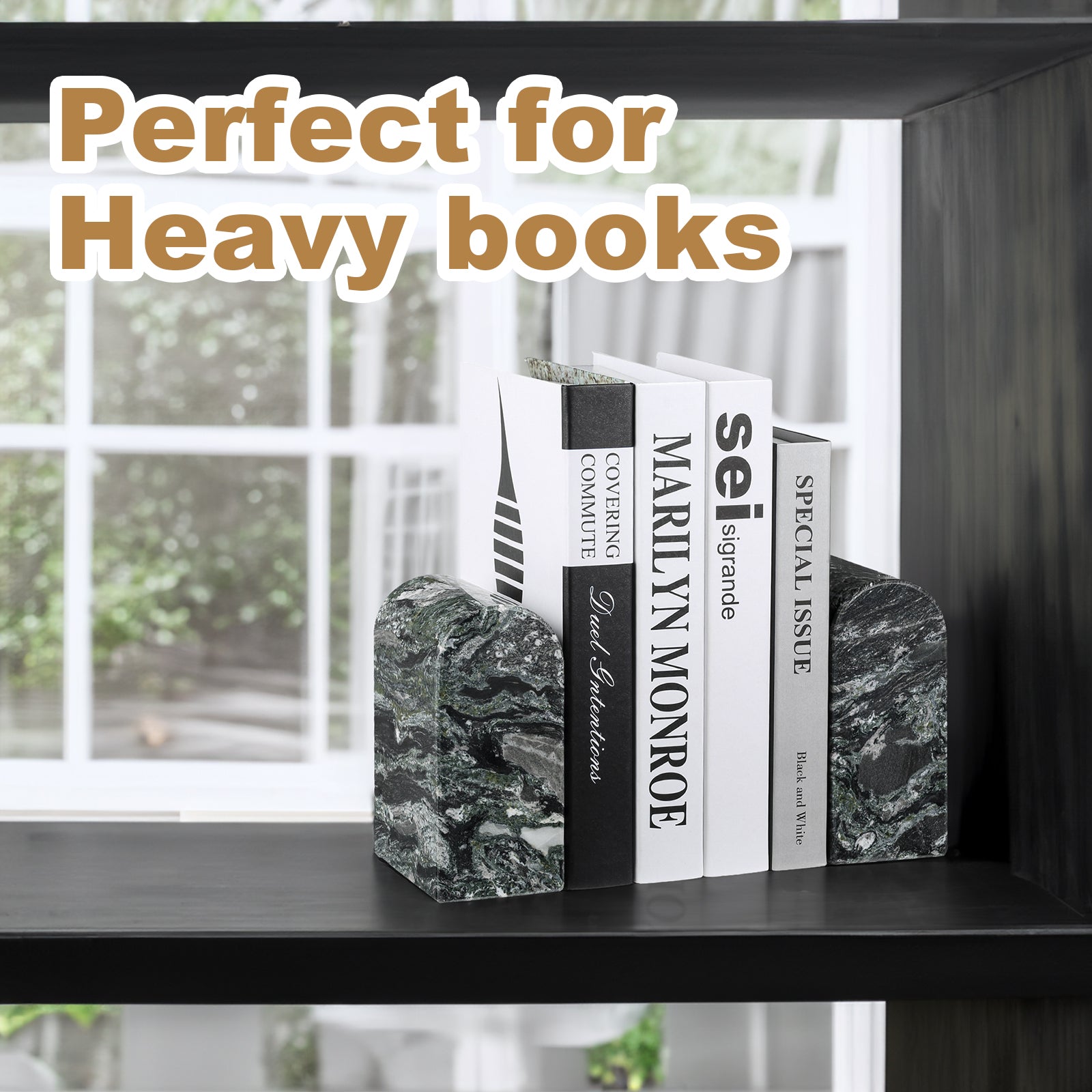 Koville triumphal arch bookend for shelf styling in Olive Green natural stone