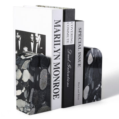 Koville medium triumphal arch bookends for shelf styling in Black Gold Marinace natural stone