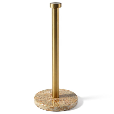 Koville Natural Stone Paper Towel Holder with Gold Metal Rod, 5.9 in Base in natural stone
