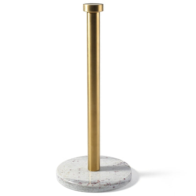 Koville Natural Stone Paper Towel Holder with Gold Metal Rod, 5.9 in Base in natural stone