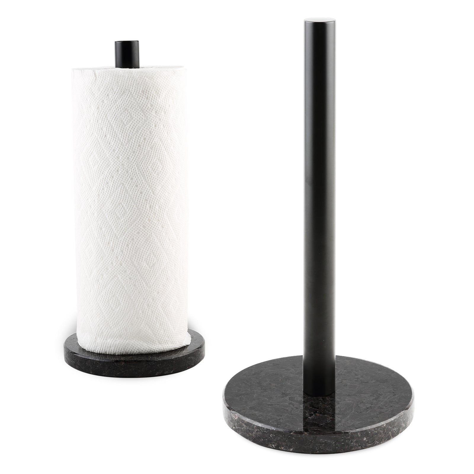 Koville Natural Stone Paper Towel Holder with Black Metal Rod, 5.9 in Base in natural stone