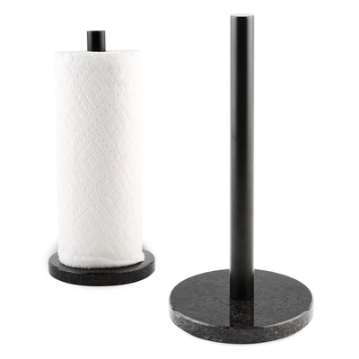 Koville Natural Stone Paper Towel Holder with Black Metal Rod, 5.9 in Base in natural stone