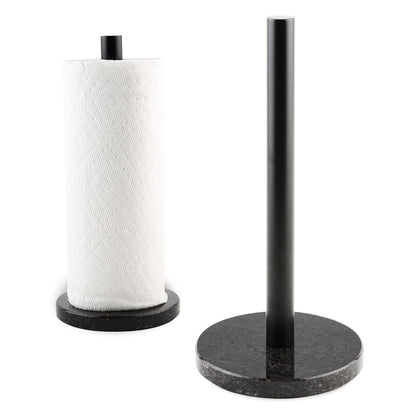 Koville Natural Stone Paper Towel Holder with Black Metal Rod, 5.9 in Base in natural stone