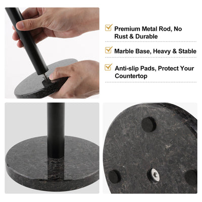 Koville Natural Stone Paper Towel Holder with Black Metal Rod, 5.9 in Base in natural stone