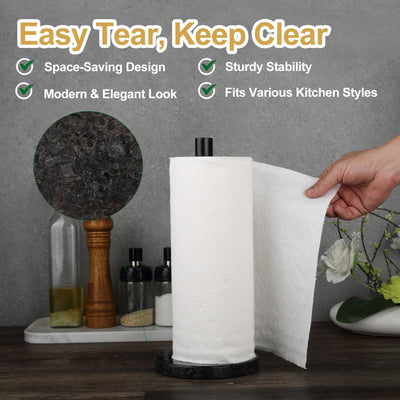 Koville Natural Stone Paper Towel Holder with Black Metal Rod, 5.9 in Base in natural stone