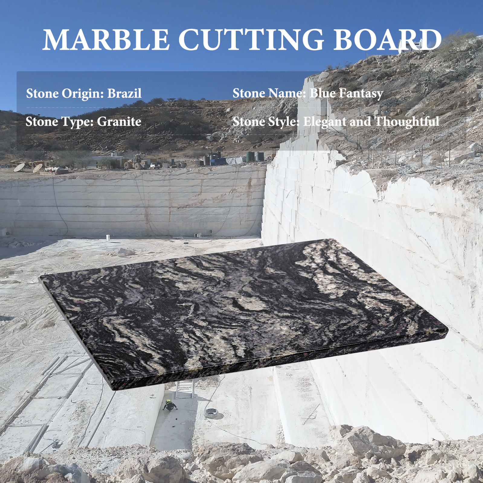 Koville natural stone pastry board in Blue Fantasy