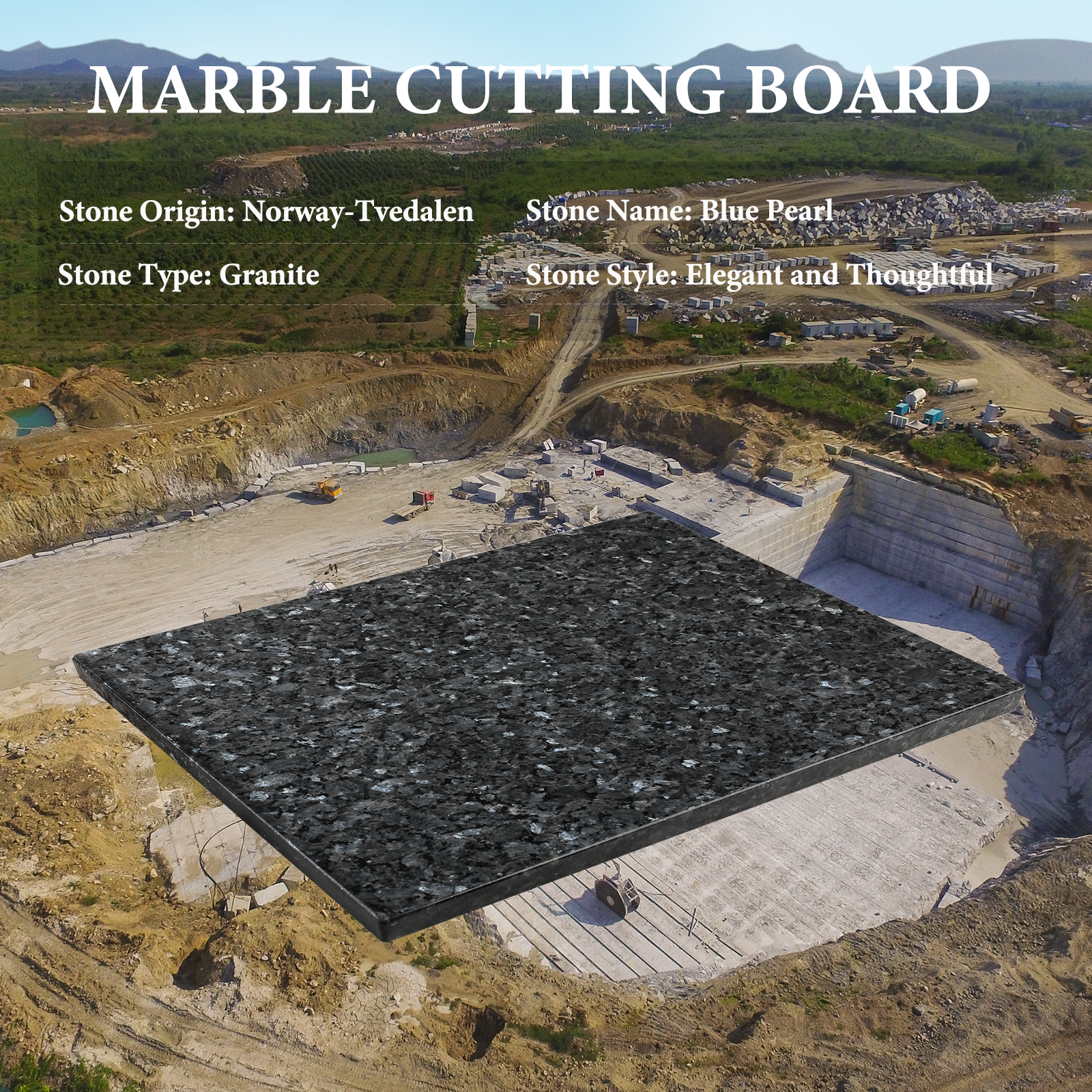 Koville natural stone pastry board in Blue Pearl