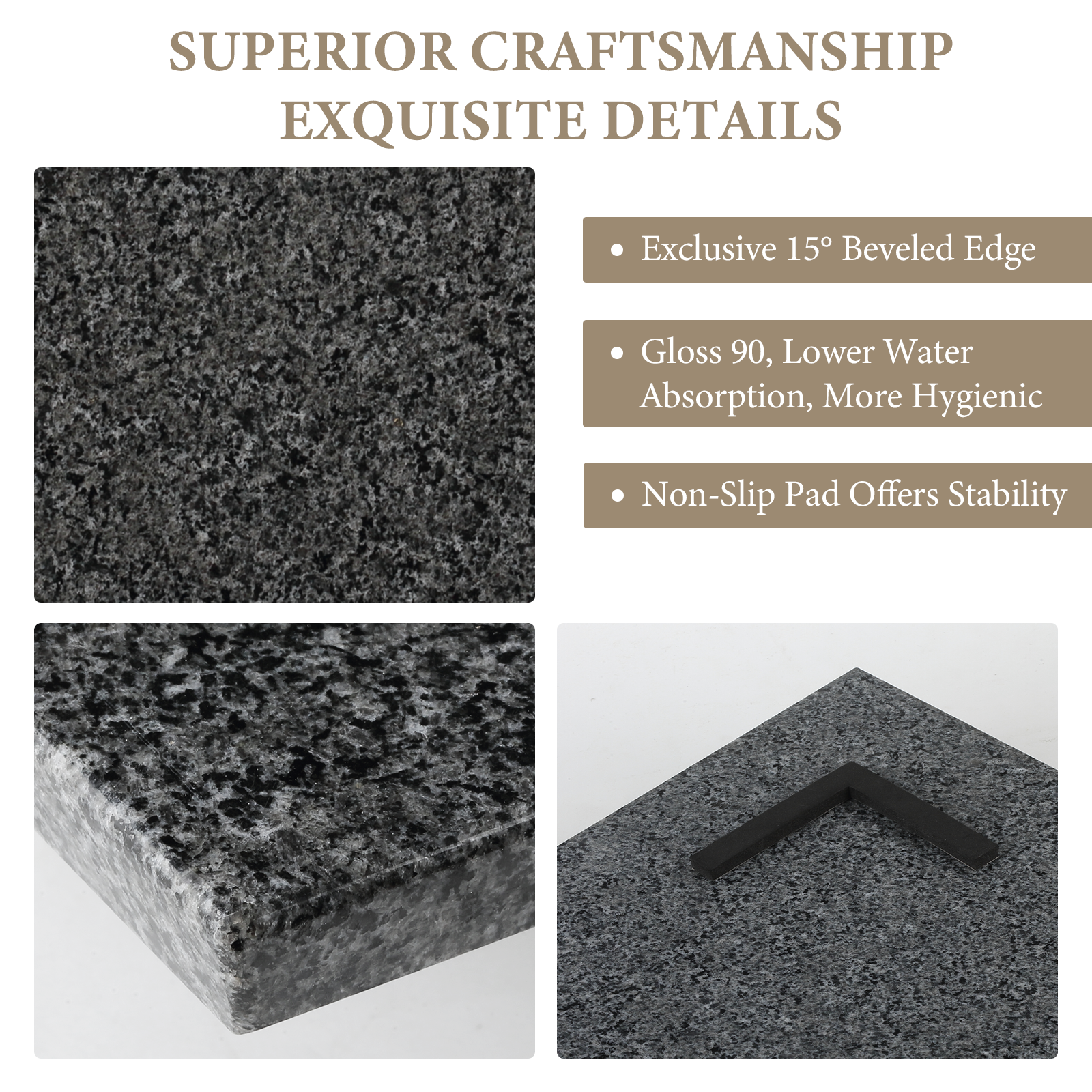 Koville natural stone pastry board in Sesame Black (F)