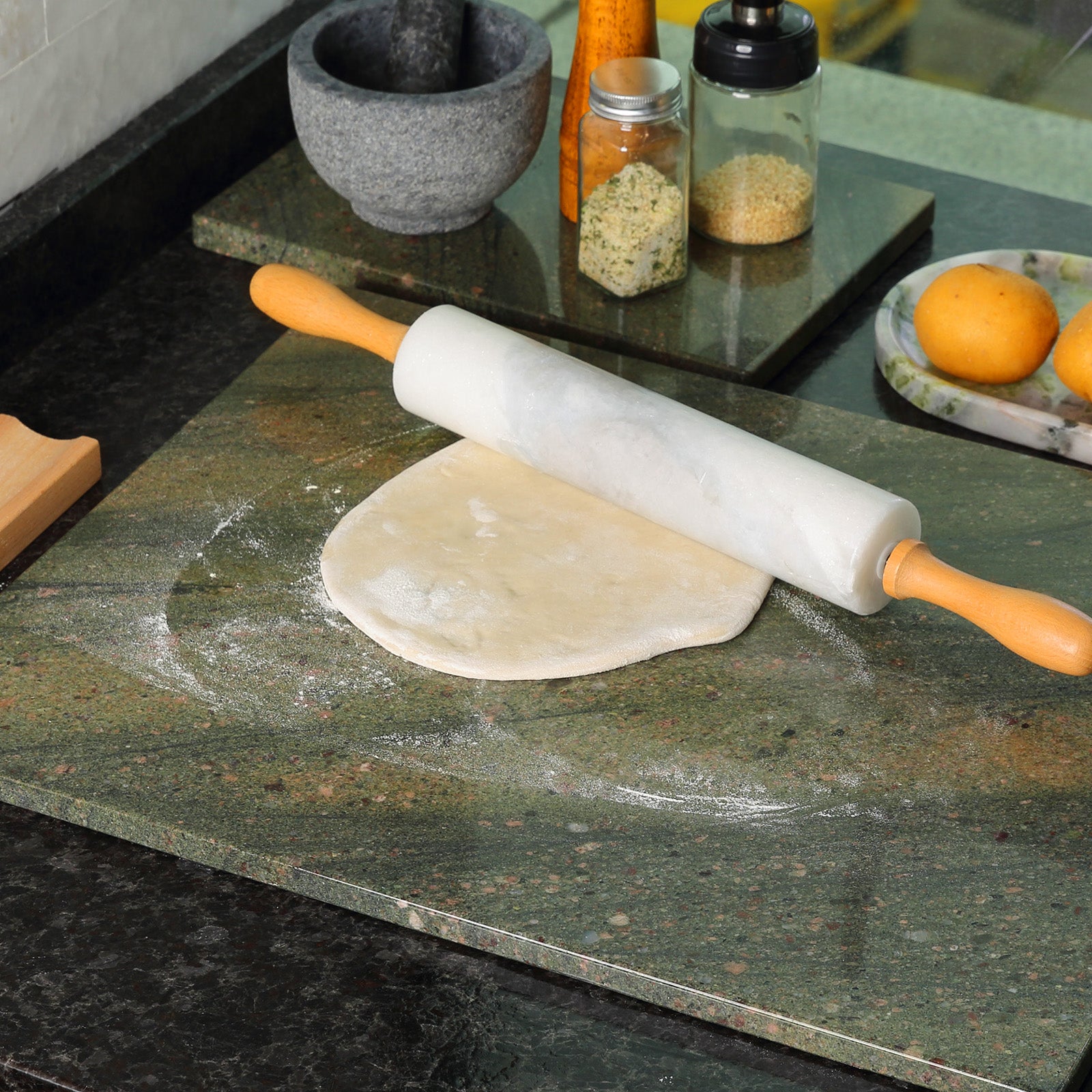 Koville natural stone pastry board in Wild West Green